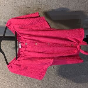 Fushia button up top with tie detail
